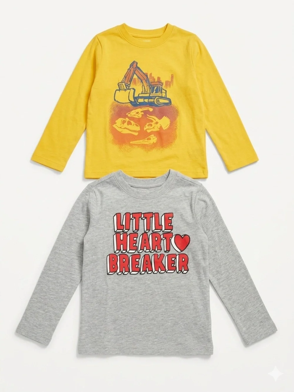 OshKosh B'gosh Yellow Long Sleeve Excavator Tee & Gray Heartbreaker Tee